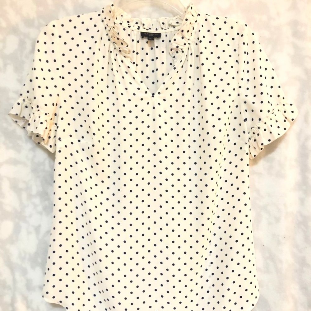 Talbots Black and White Polka dot top, Size Small petite